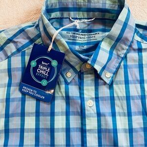 NWT Vineyard Vines men’s On The Go brrr Triple Chill plaid button down Sz L